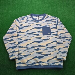 Adidas Sweatshirt Mens XL Blue Mountain Camo Textured Pullover Golf Fleece